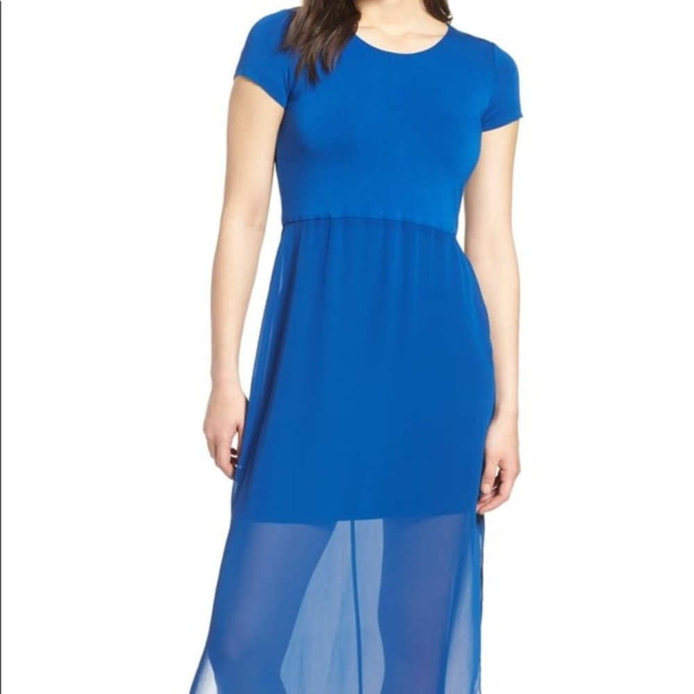 Vince Camuto Multi Textured Amalfi Maxi Dress Blue Sz L NWT